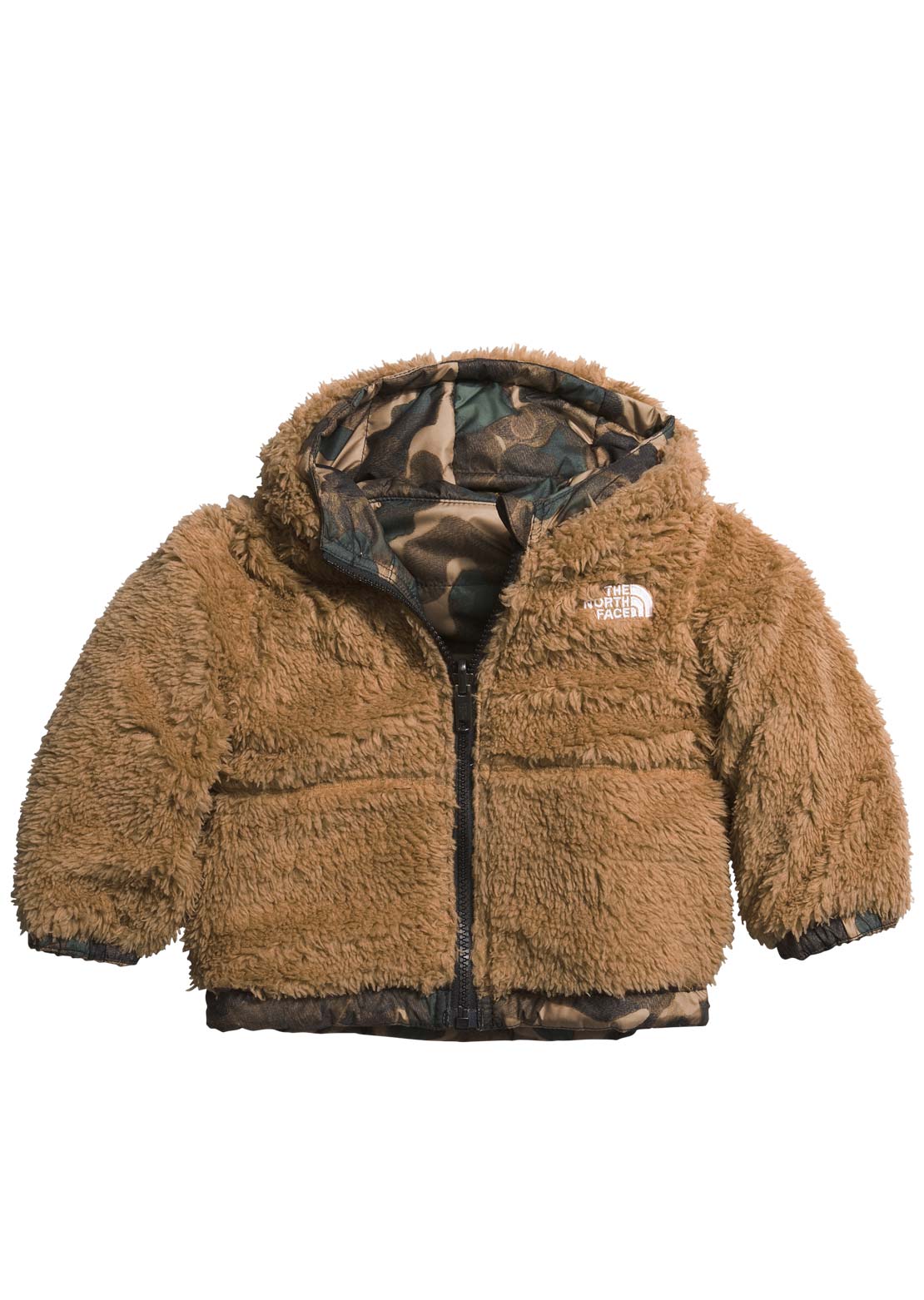 The North Face Infant Reversible Mt Chimbo Full Zip Hooded Jacket Utility Brown Camo Texture Small Print