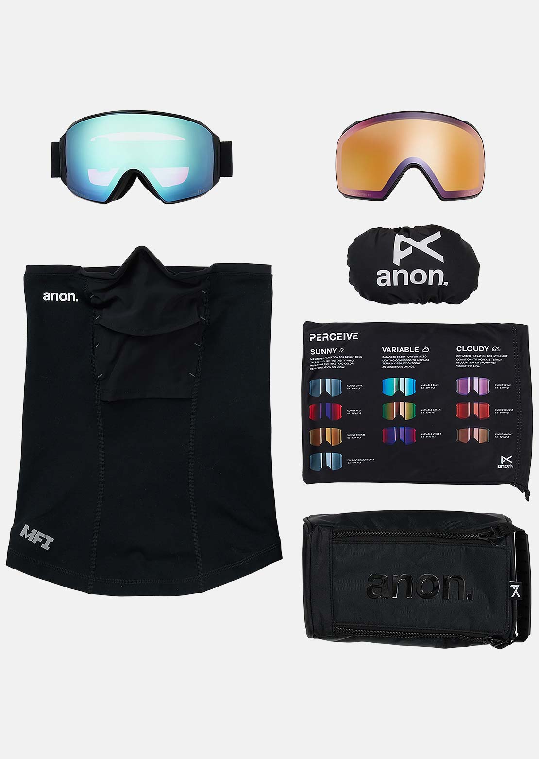 Anon Unisex M4 Goggles (Toric) + Bonus Lens + MFI Face Mask Black/Perceive Variable Blue