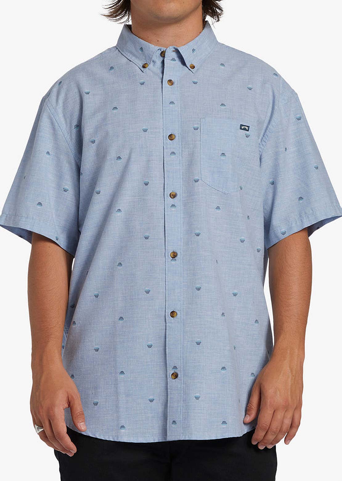 Billabong Men's All Day Jacquard Button Up Shirt Washed Blue