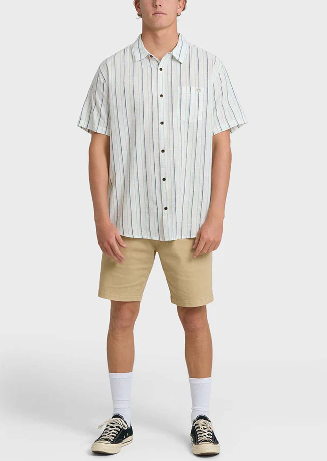 Billabong Men's All Day Stripe Button Up Shirt Cream