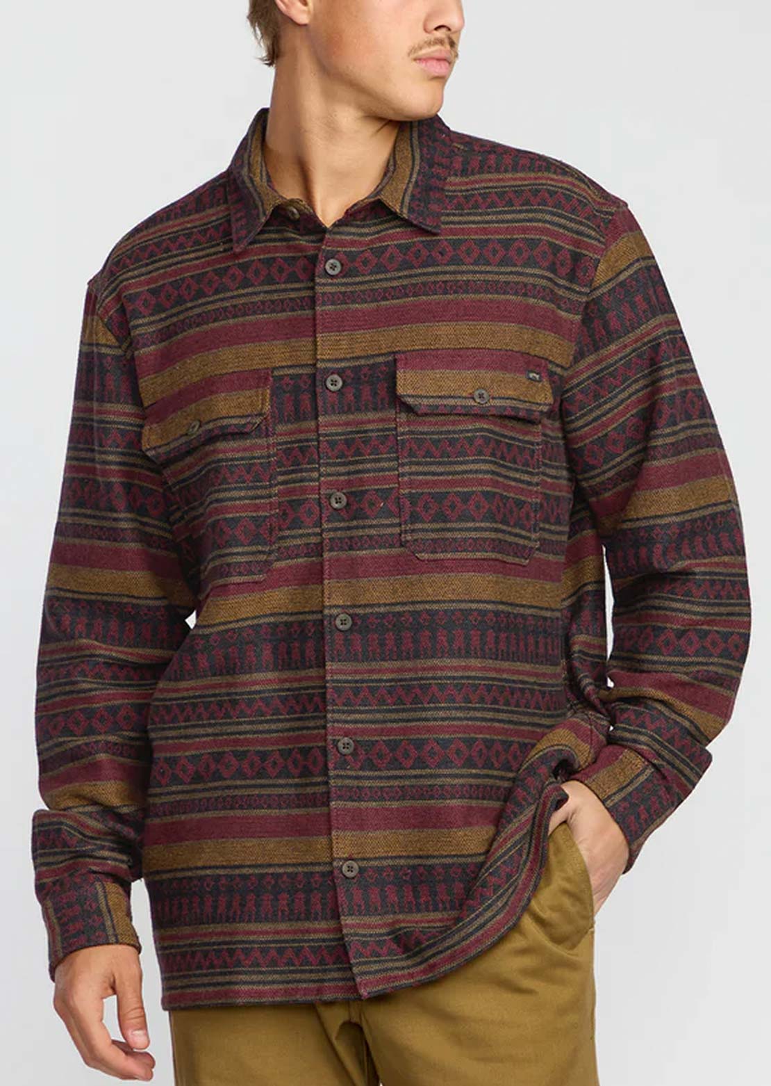 Billabong Men's Offshore Jacquard Flannel Button Up Shirt Brick