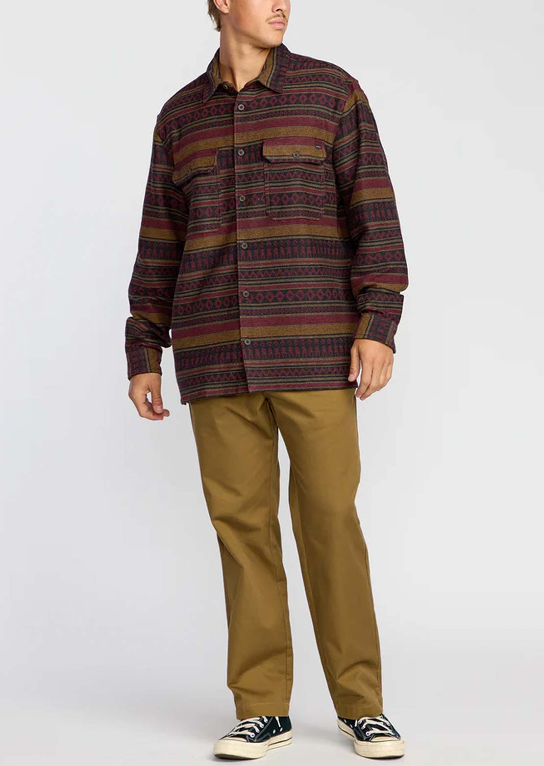 Billabong Men's Offshore Jacquard Flannel Button Up Shirt Brick