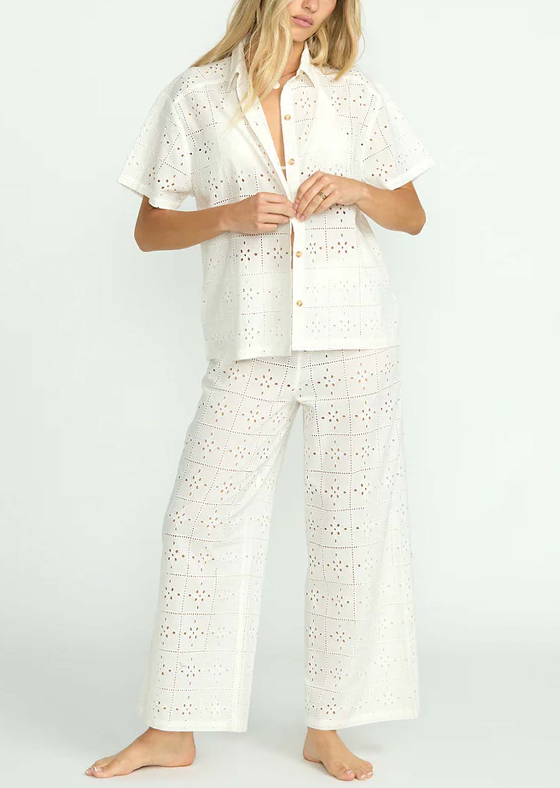 Billabong Women's Eyelet Crush Woven Cover Up Top Stencil Wash