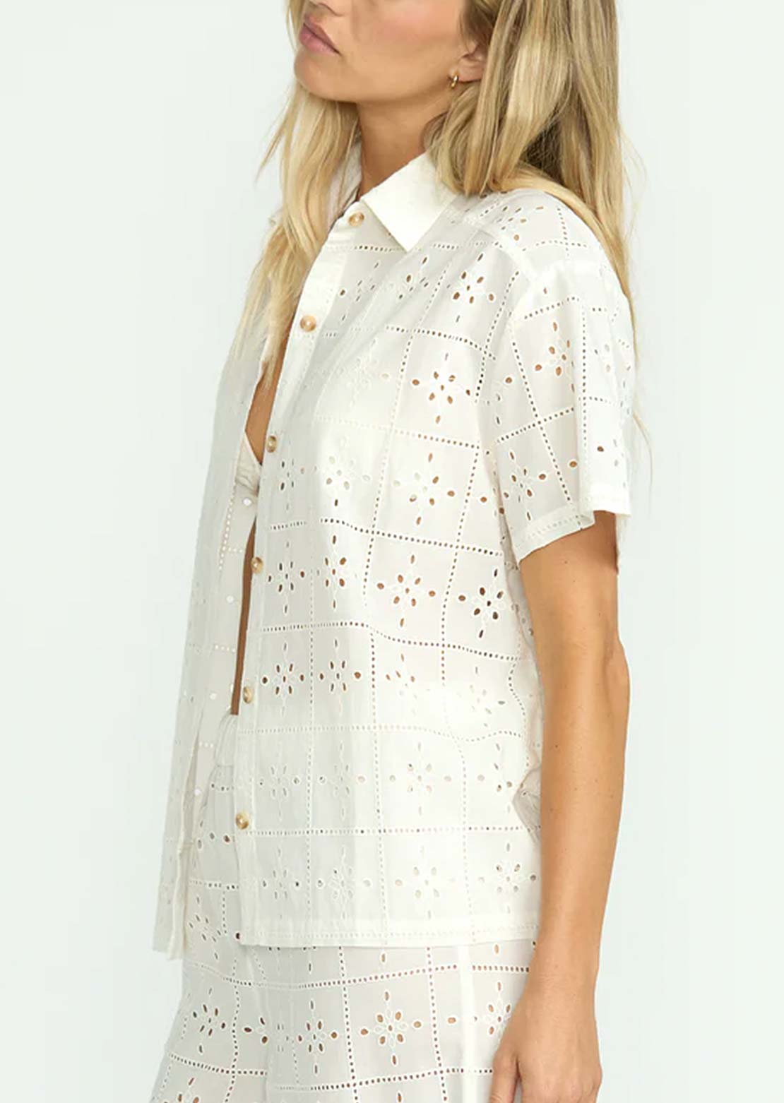 Billabong Women's Eyelet Crush Woven Cover Up Top Stencil Wash