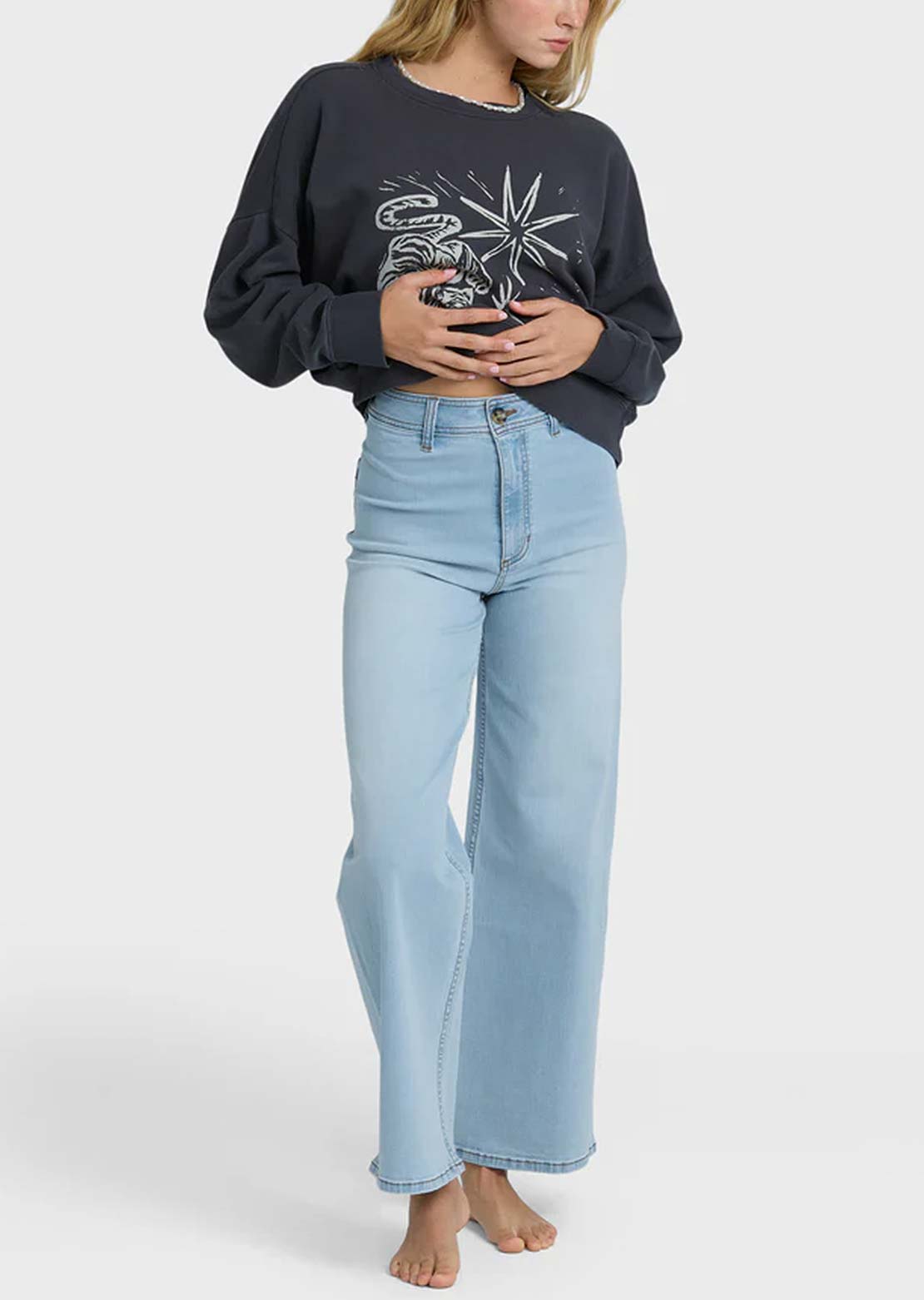 Billabong Women's Free Fall Indigo Denim Pants Surf Spray
