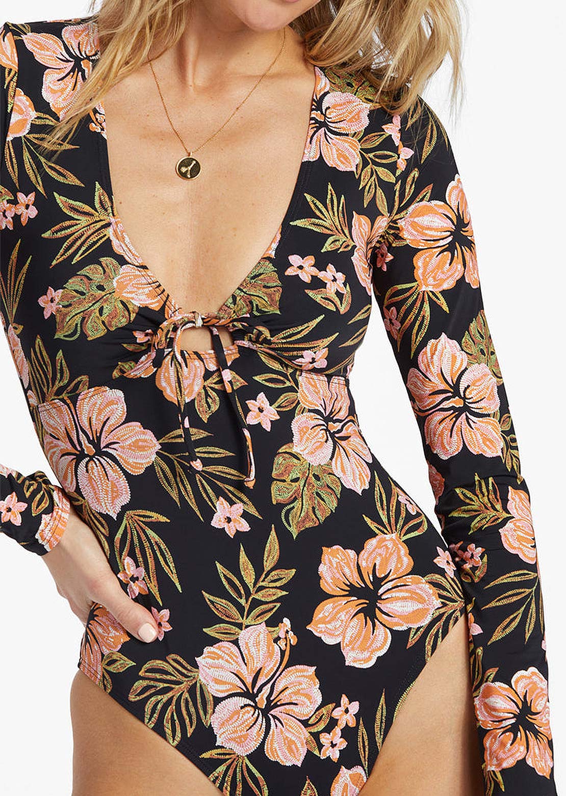Billabong Women's Hooked On Tropics Bodysuit Black Pebble