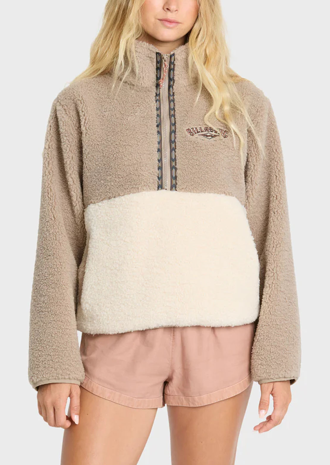 Billabong Women's Horizon Sherpa Mock Neck Sweatshirt Cobblestone