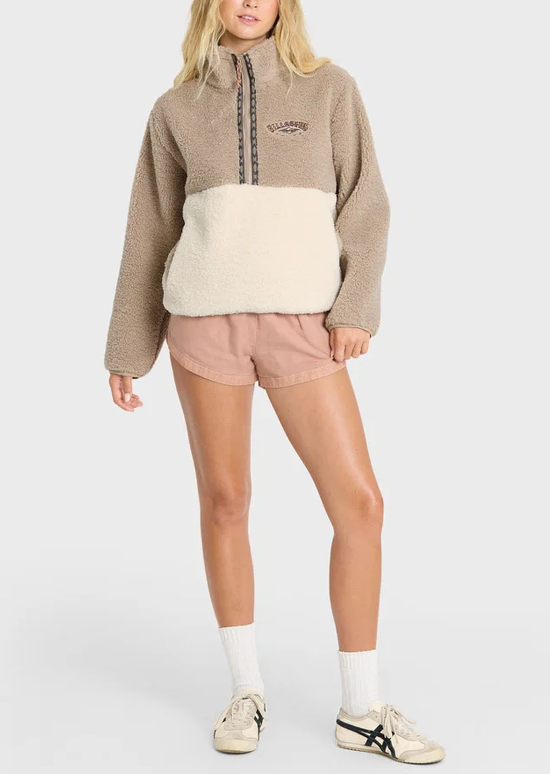 Billabong Women's Horizon Sherpa Mock Neck Sweatshirt Cobblestone