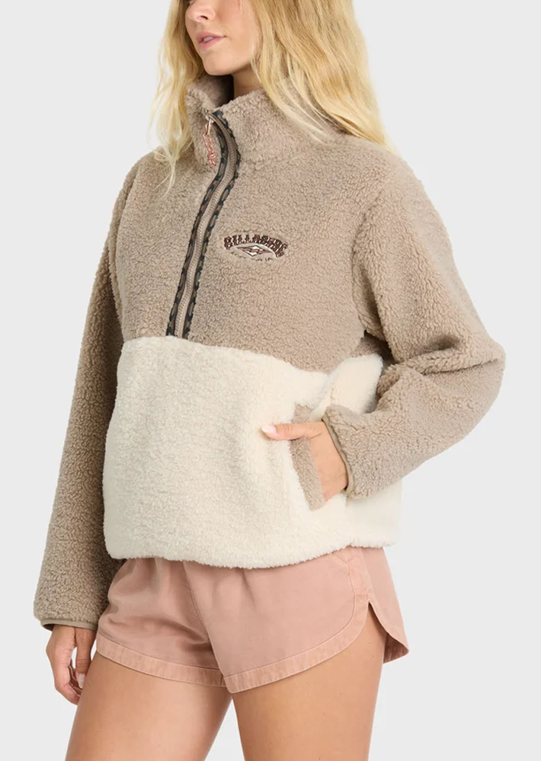 Billabong Women's Horizon Sherpa Mock Neck Sweatshirt Cobblestone