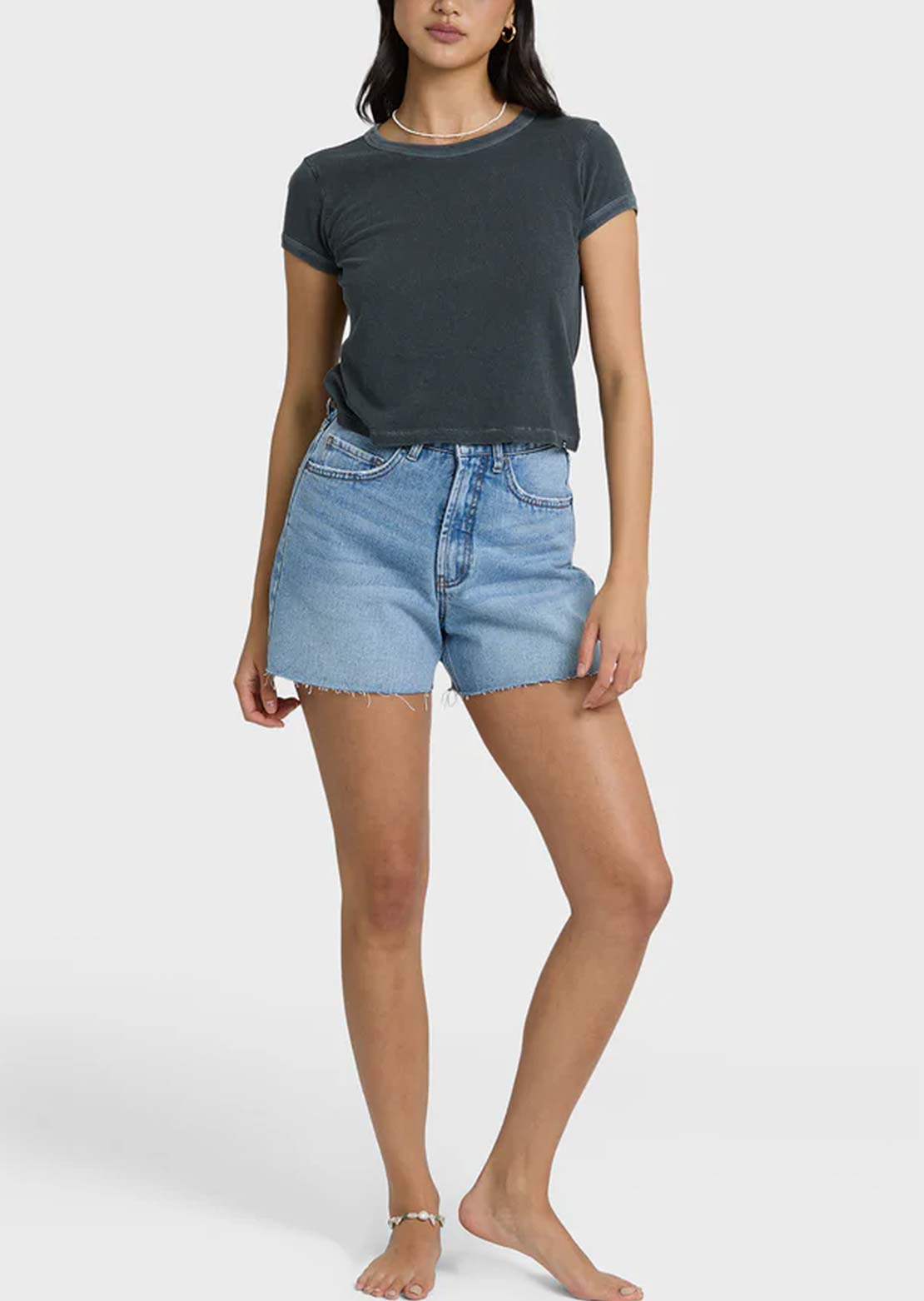 Billabong Women's Riley Denim Shorts Faded Indigo Fray