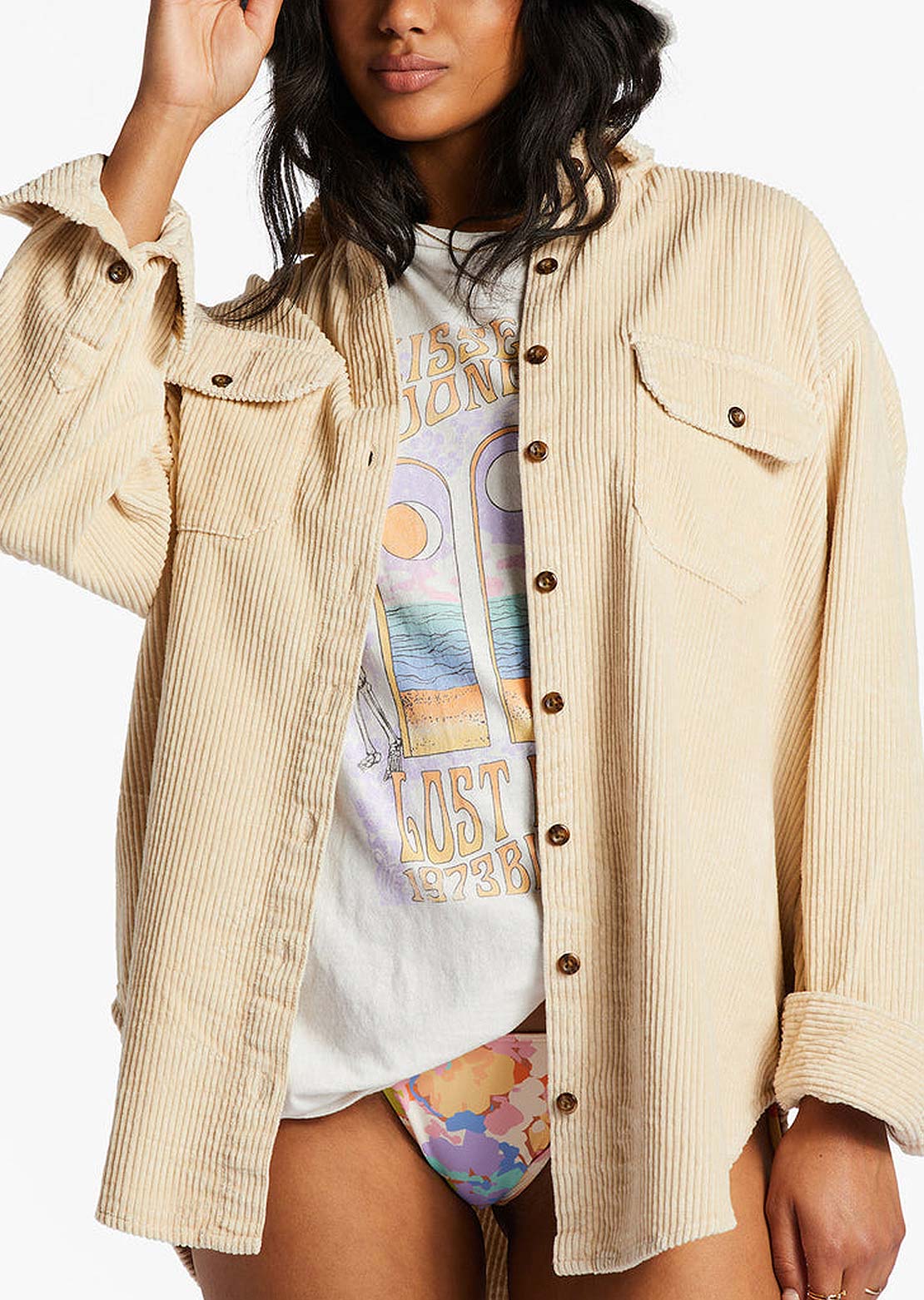 Billabong Women's So Stoked Button Up Shirts Antique White