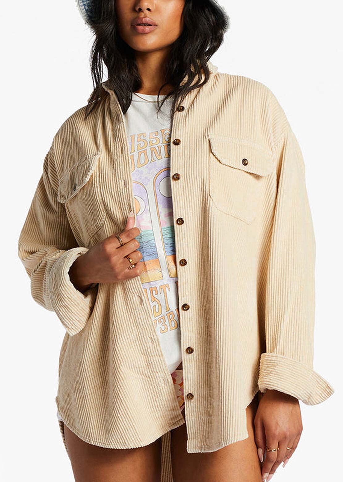 Billabong Women's So Stoked Button Up Shirts Antique White