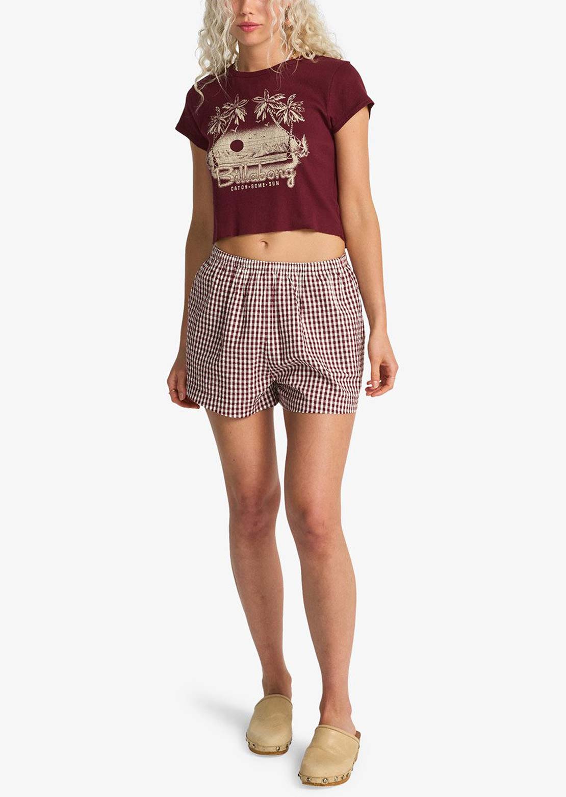 Billabong Women's Sun Fade Printed Shorts Red Dahlia