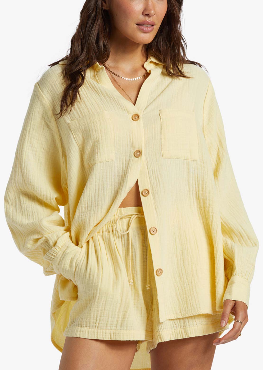 Billabong Women&#39;s Swell Blouse Button Up Shirt Cali Rays