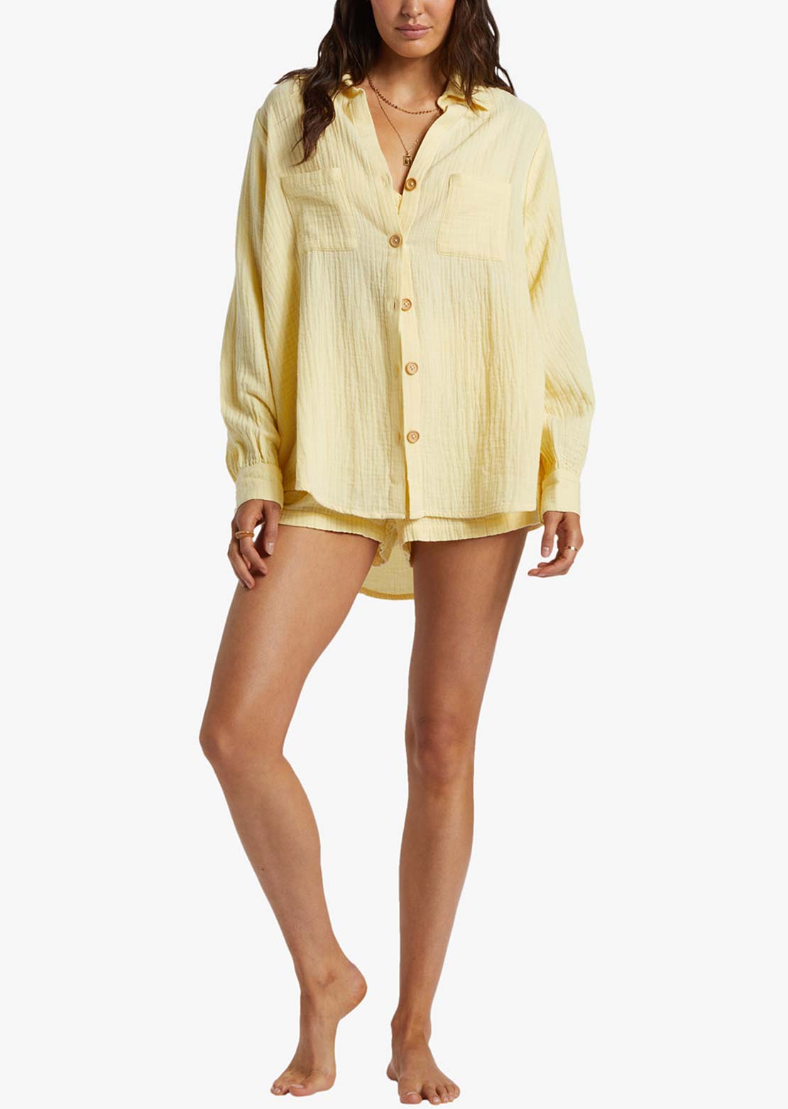 Billabong Women&#39;s Swell Blouse Button Up Shirt Cali Rays