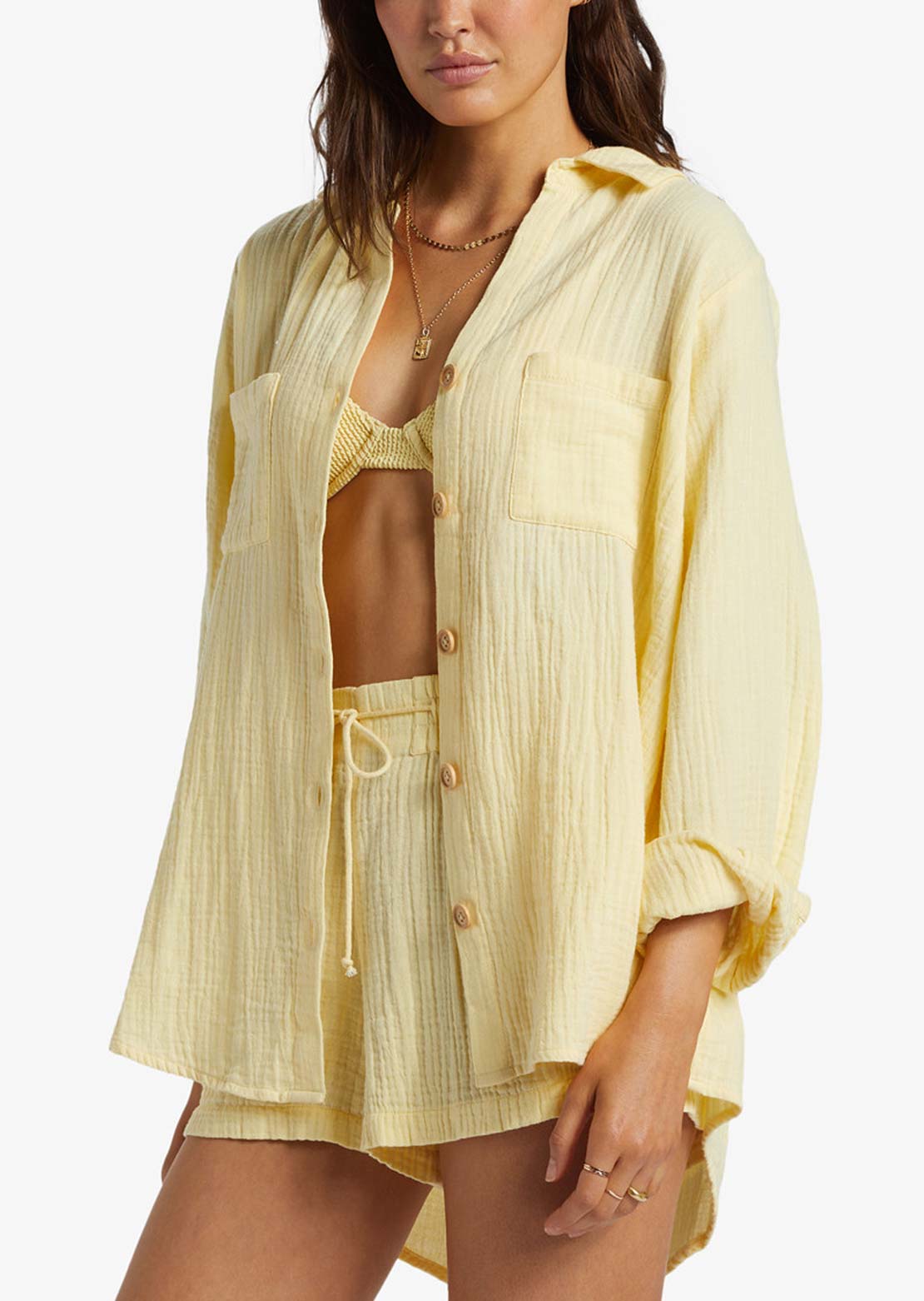 Billabong Women&#39;s Swell Blouse Button Up Shirt Cali Rays