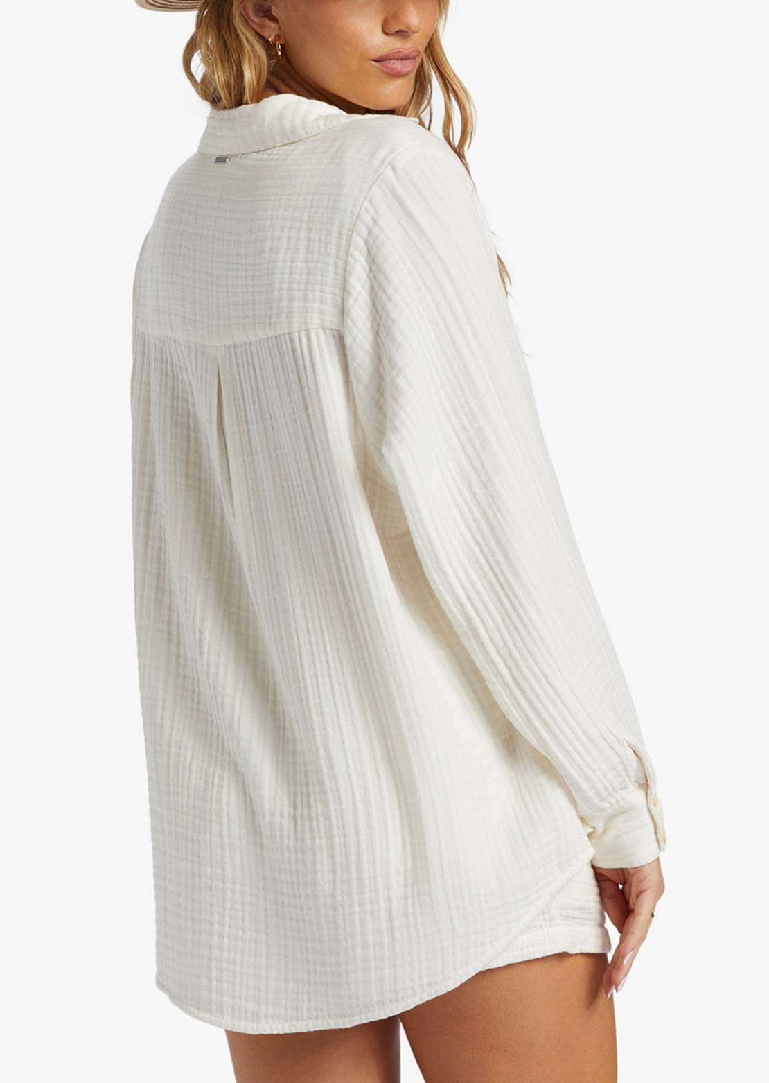 Billabong Women&#39;s Swell Blouse Button Up Shirt Salt Crystal