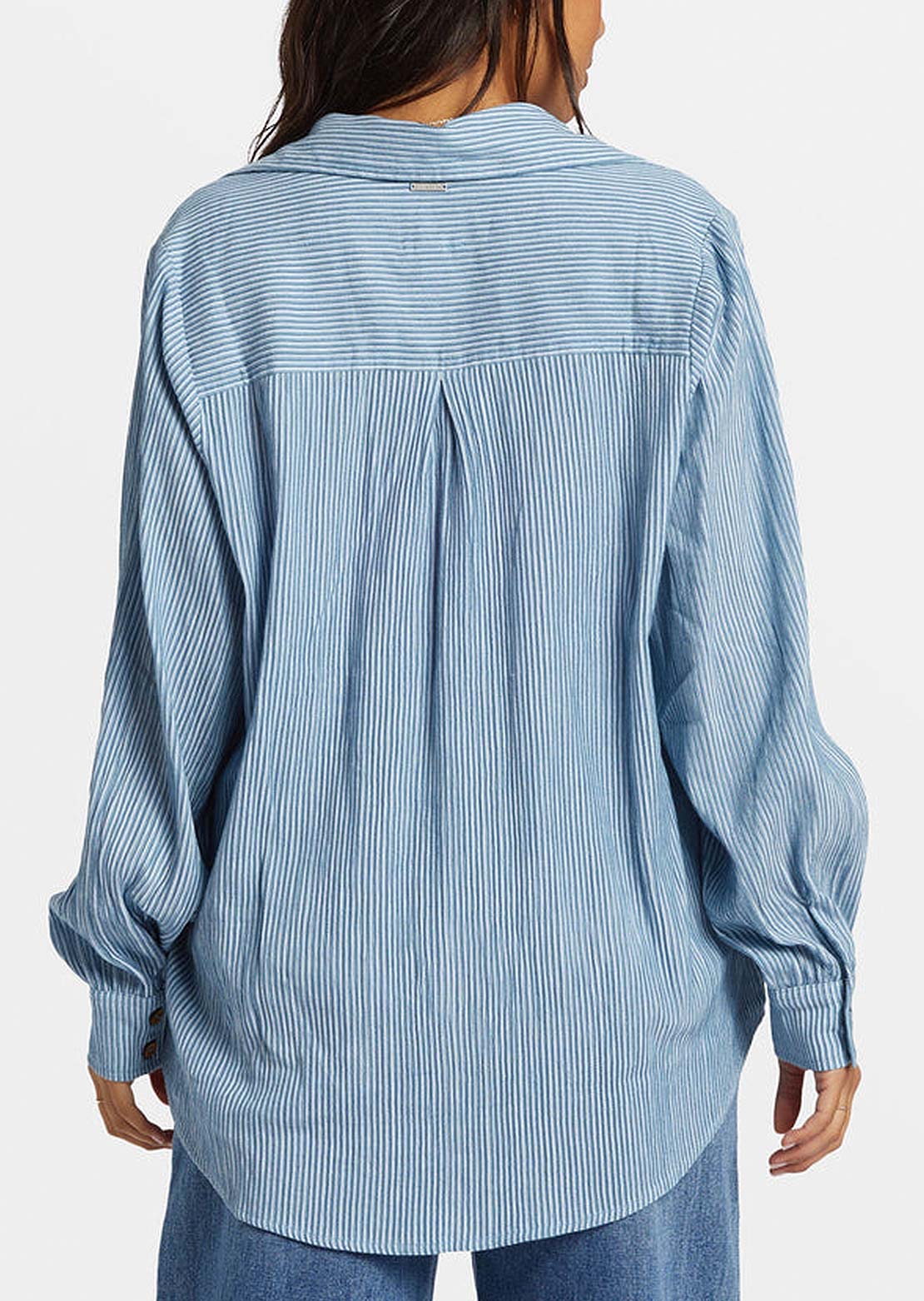 Billabong Women's Swell Blouse Button Up Shirt Blue Shadow