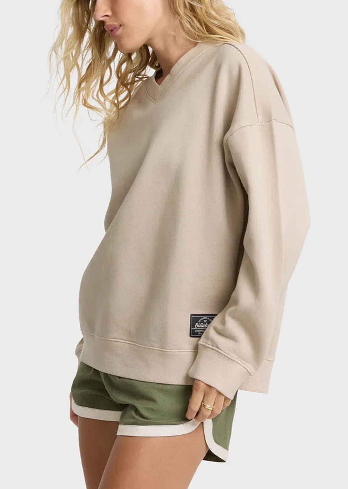 Billabong Women's That Life V Neck Crew Fleece Cobblestone