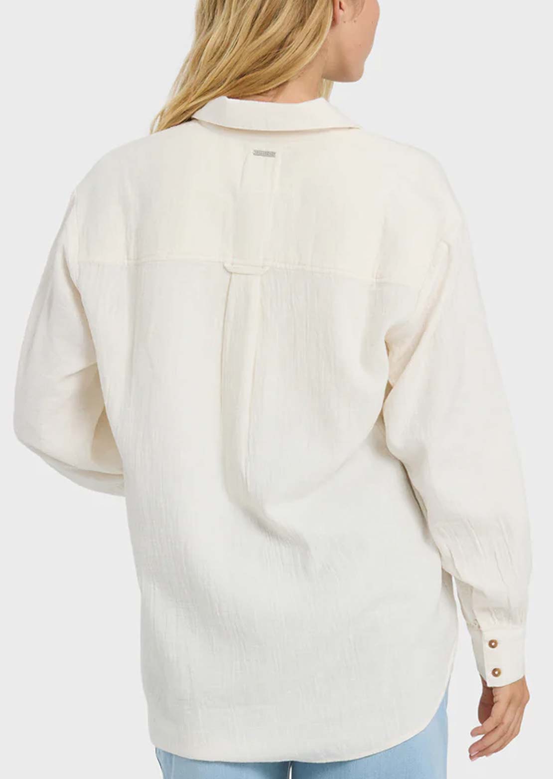 Billabong Women's Wanderer Solid Woven Button Up Shirt Salt Crystal