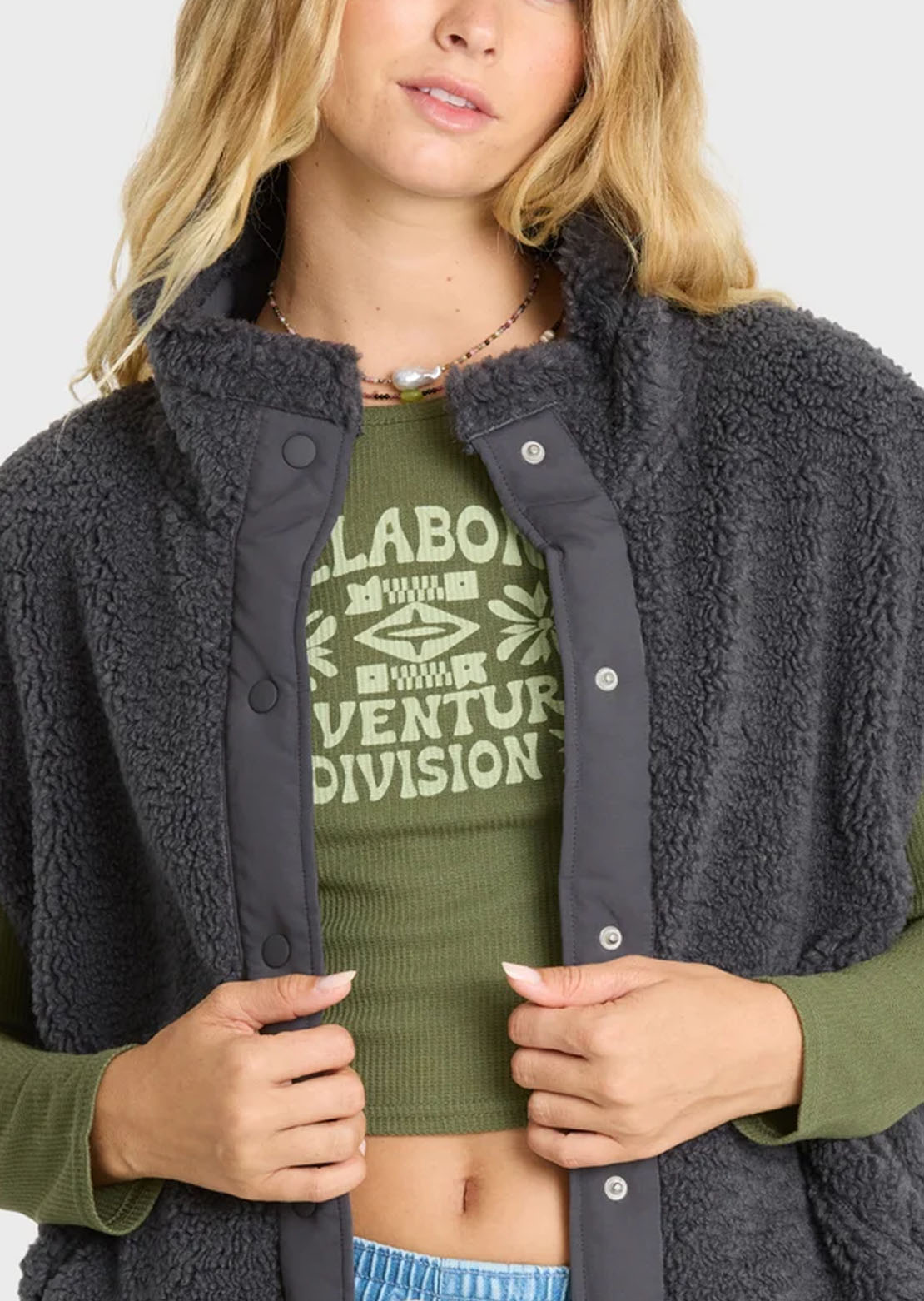 Billabong Women's Waver Sherpa Vest Black Sands