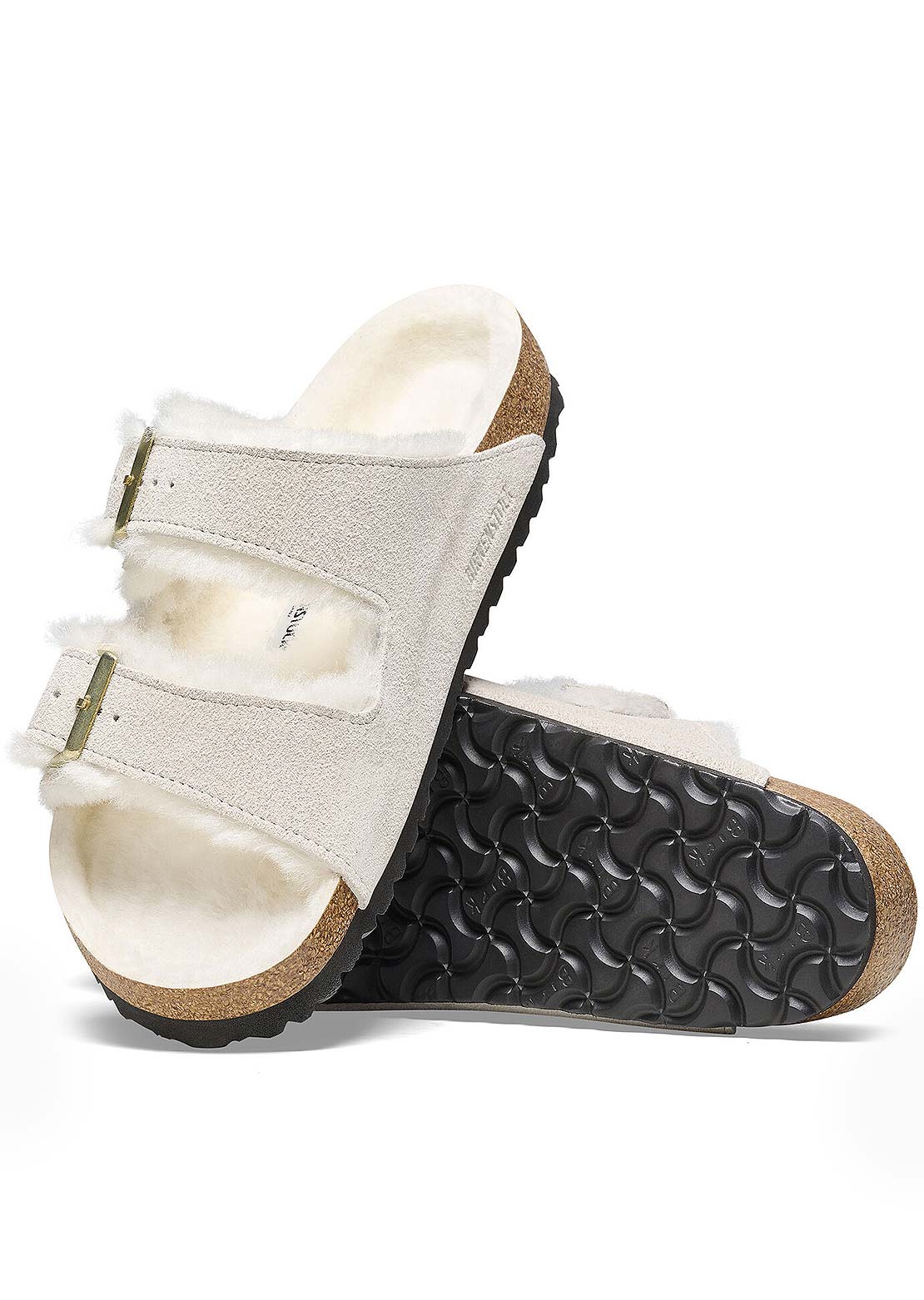 Birkenstock Women's Arizona Shearling Suede/Shearling Narrow Sandals Antique White