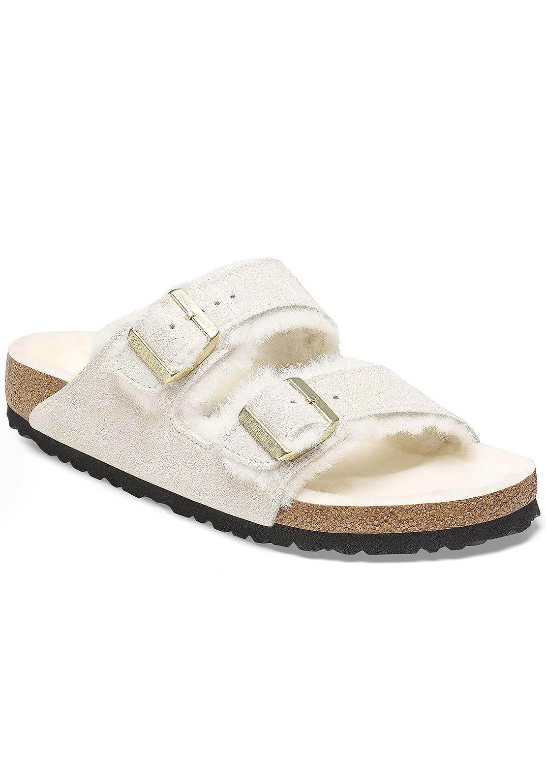 Birkenstock Women's Arizona Shearling Suede/Shearling Narrow Sandals Antique White