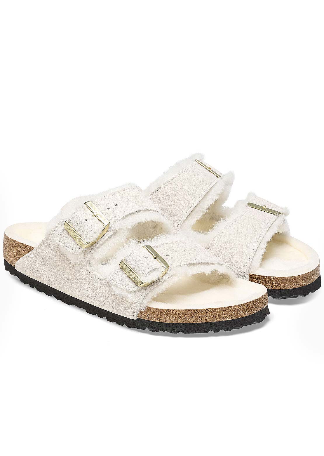 Birkenstock Women's Arizona Shearling Suede/Shearling Narrow Sandals Antique White