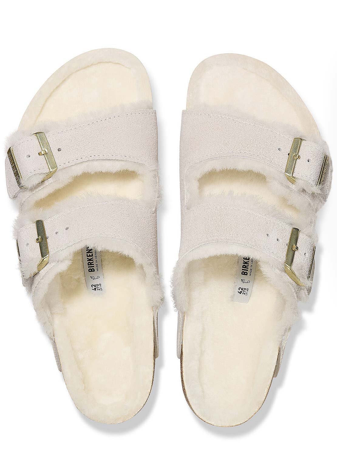 Birkenstock Women's Arizona Shearling Suede/Shearling Narrow Sandals Antique White