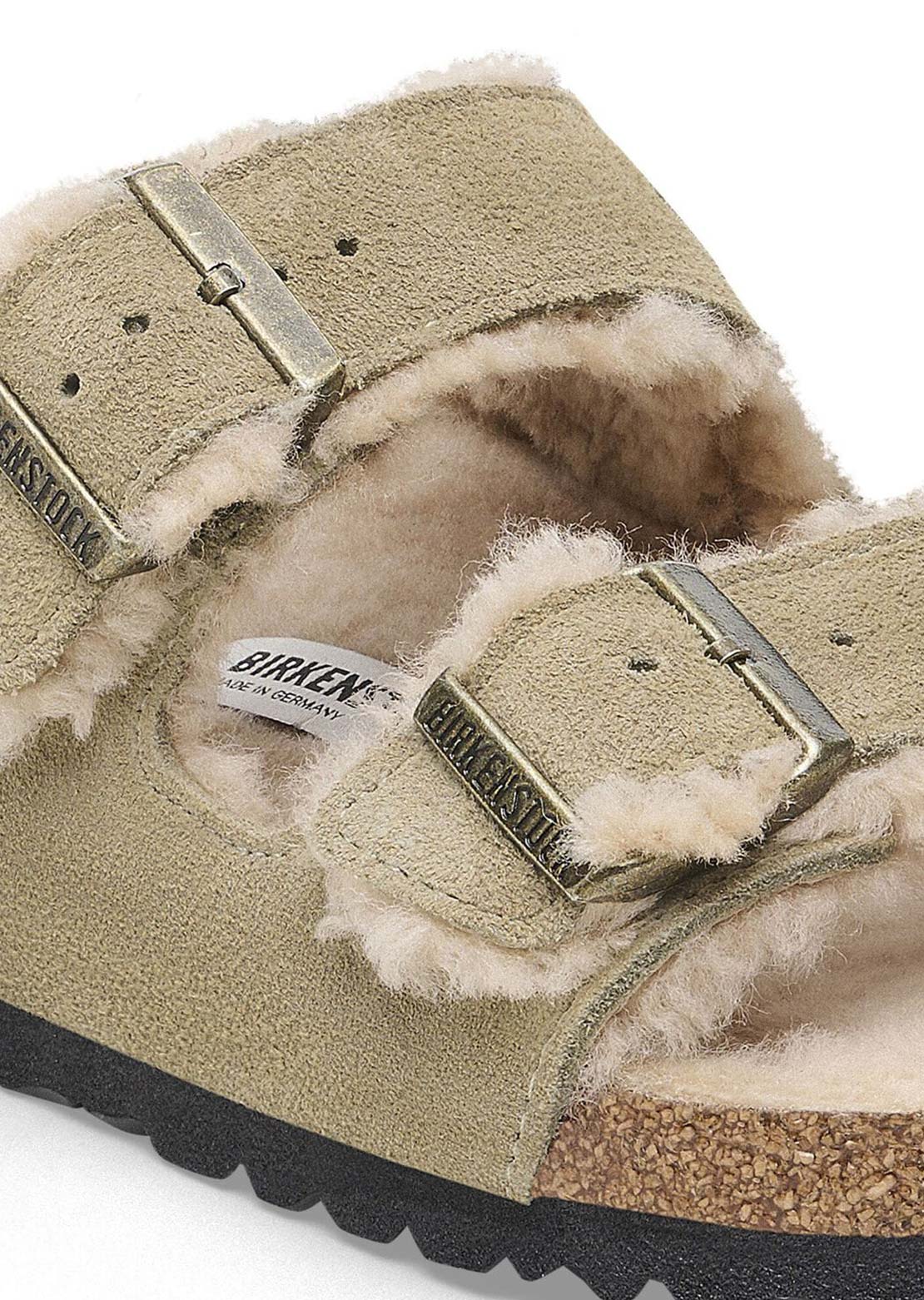 Birkenstock Women's Arizona Shearling Suede/Shearling Narrow Sandals Taupe