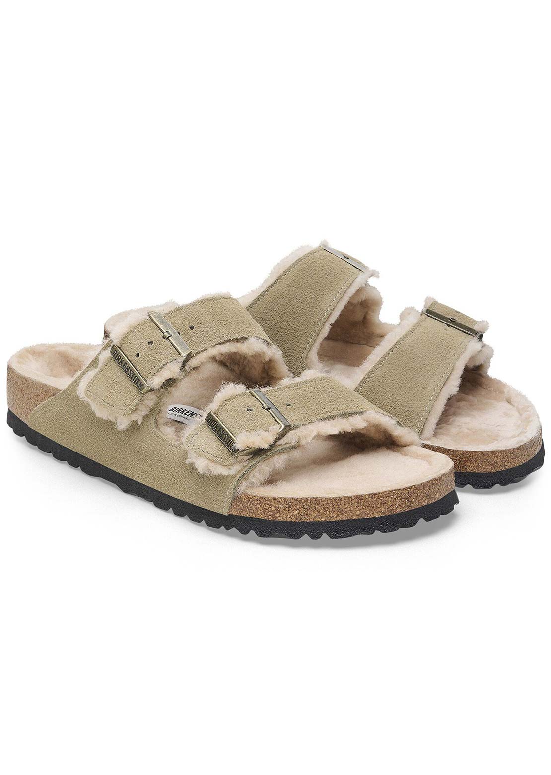 Birkenstock Women's Arizona Shearling Suede/Shearling Narrow Sandals Taupe