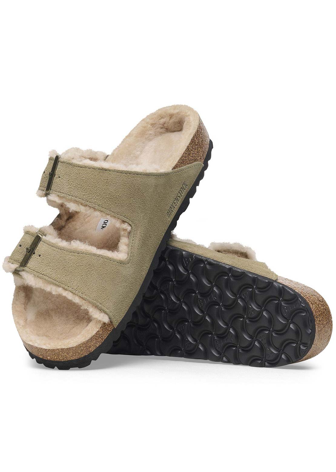 Birkenstock Women's Arizona Shearling Suede/Shearling Narrow Sandals Taupe