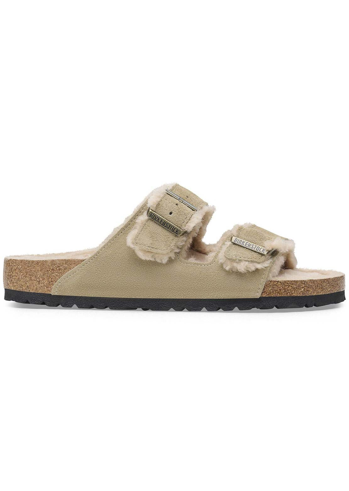 Birkenstock Women's Arizona Shearling Suede/Shearling Narrow Sandals Taupe