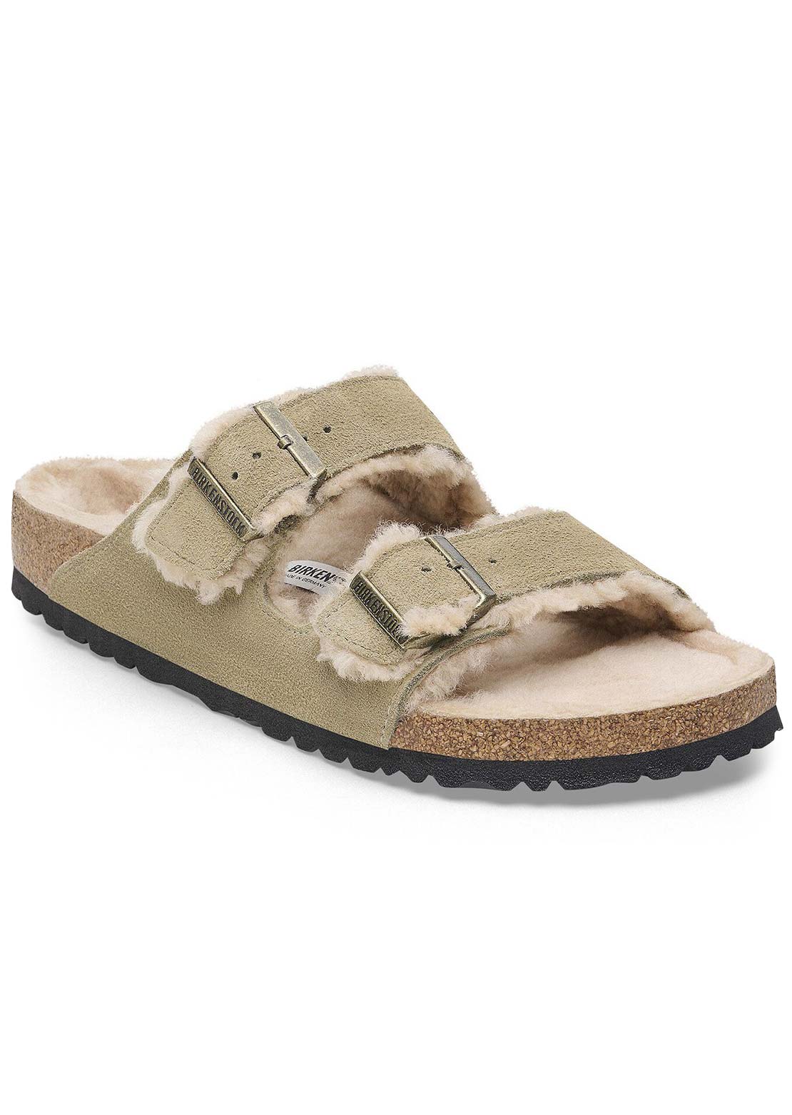 Birkenstock Women's Arizona Shearling Suede/Shearling Narrow Sandals Taupe