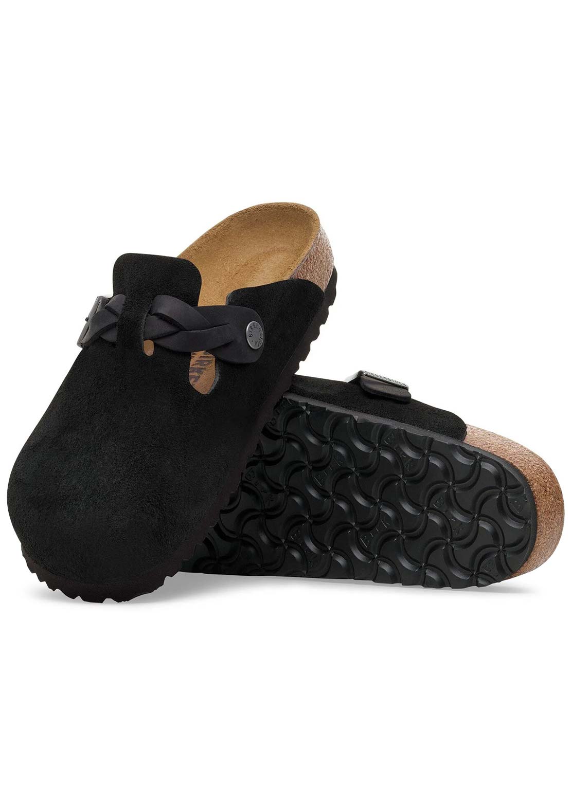 Birkenstock Women's Boston Braid Suede/Oiled Leather Narrow Sandals Black