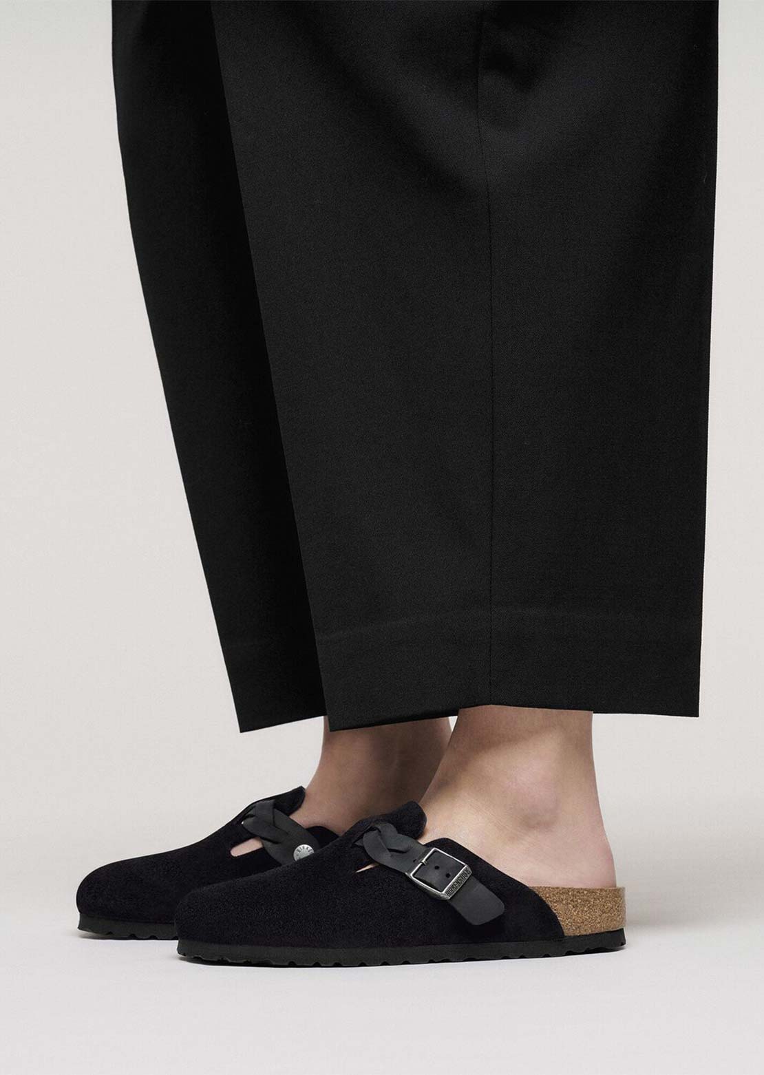 Birkenstock Women's Boston Braid Suede/Oiled Leather Narrow Sandals Black