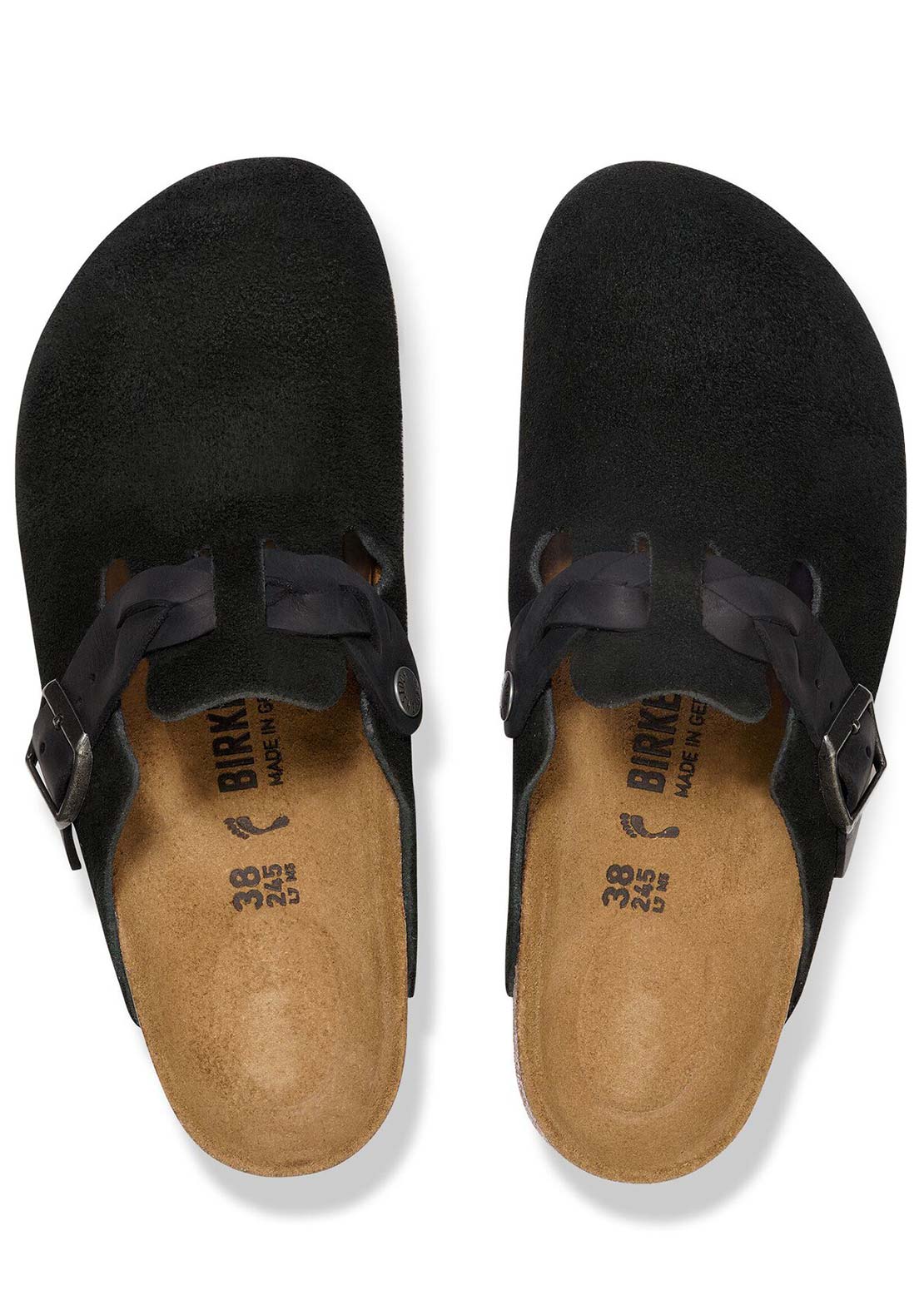 Birkenstock Women's Boston Braid Suede/Oiled Leather Narrow Sandals Black