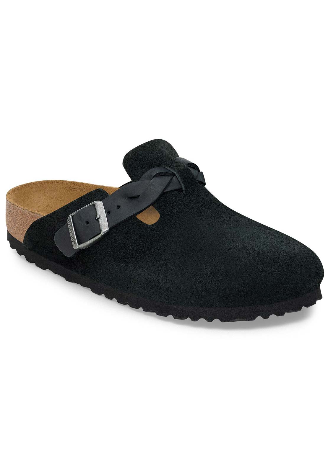 Birkenstock Women's Boston Braid Suede/Oiled Leather Narrow Sandals Black