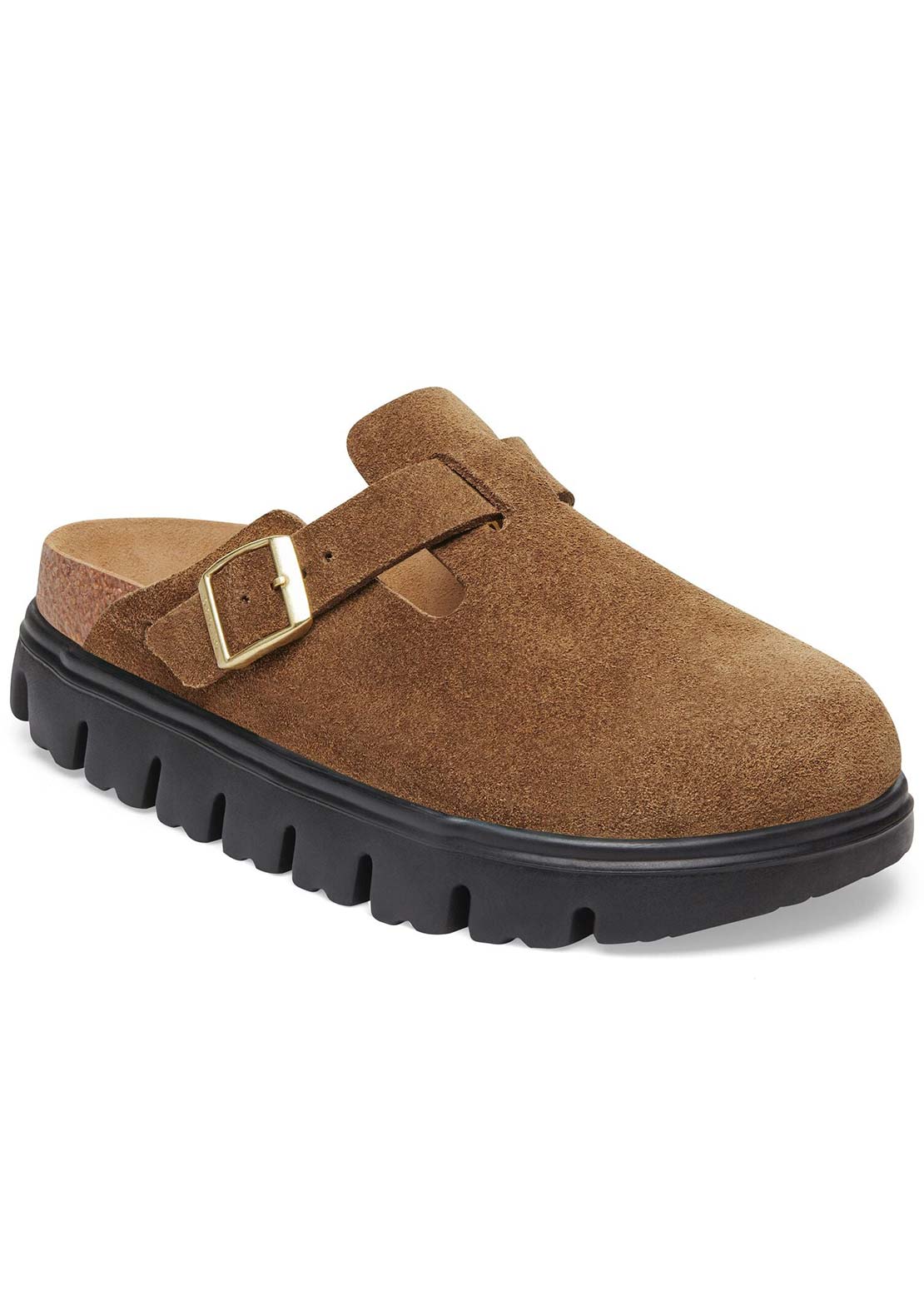 Birkenstock Women's Boston Chunky Suede Leather Sandals Dark Tea