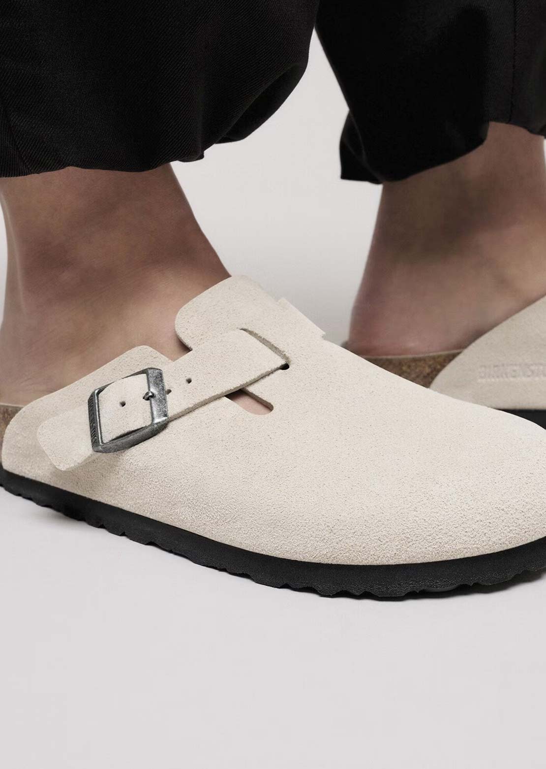 Birkenstock Women's Boston Soft Suede Narrow Footbed Sandals Oyster