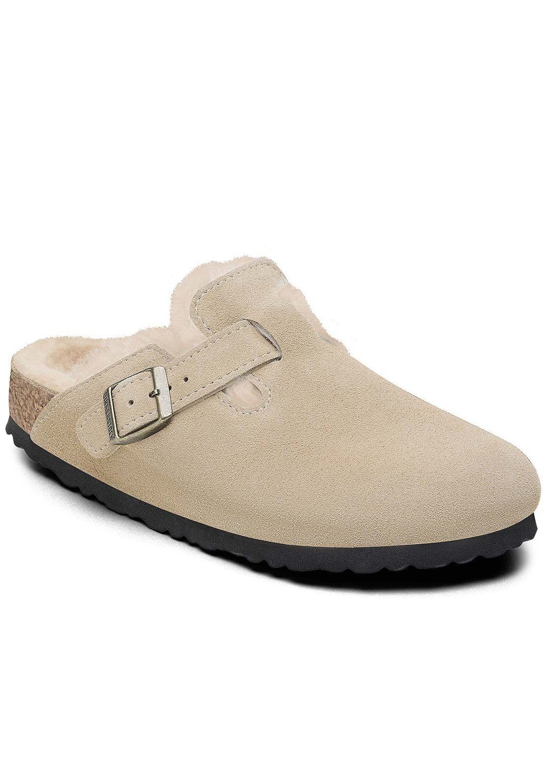 Birkenstock Women's Boston Suede/Shearling Narrow Sandals Shearling Taupe