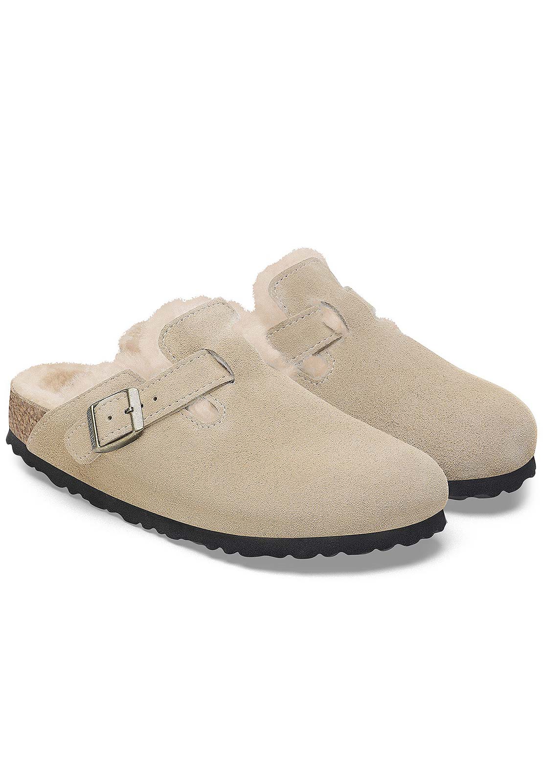 Birkenstock Women's Boston Suede/Shearling Narrow Sandals Shearling Taupe