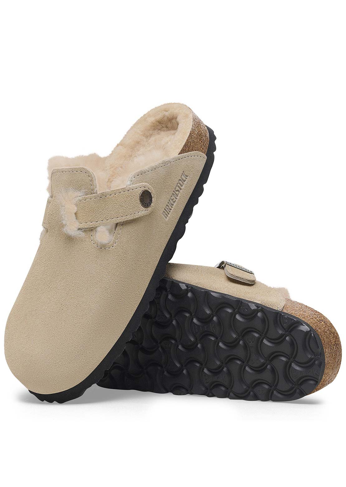 Birkenstock Women's Boston Suede/Shearling Narrow Sandals Shearling Taupe