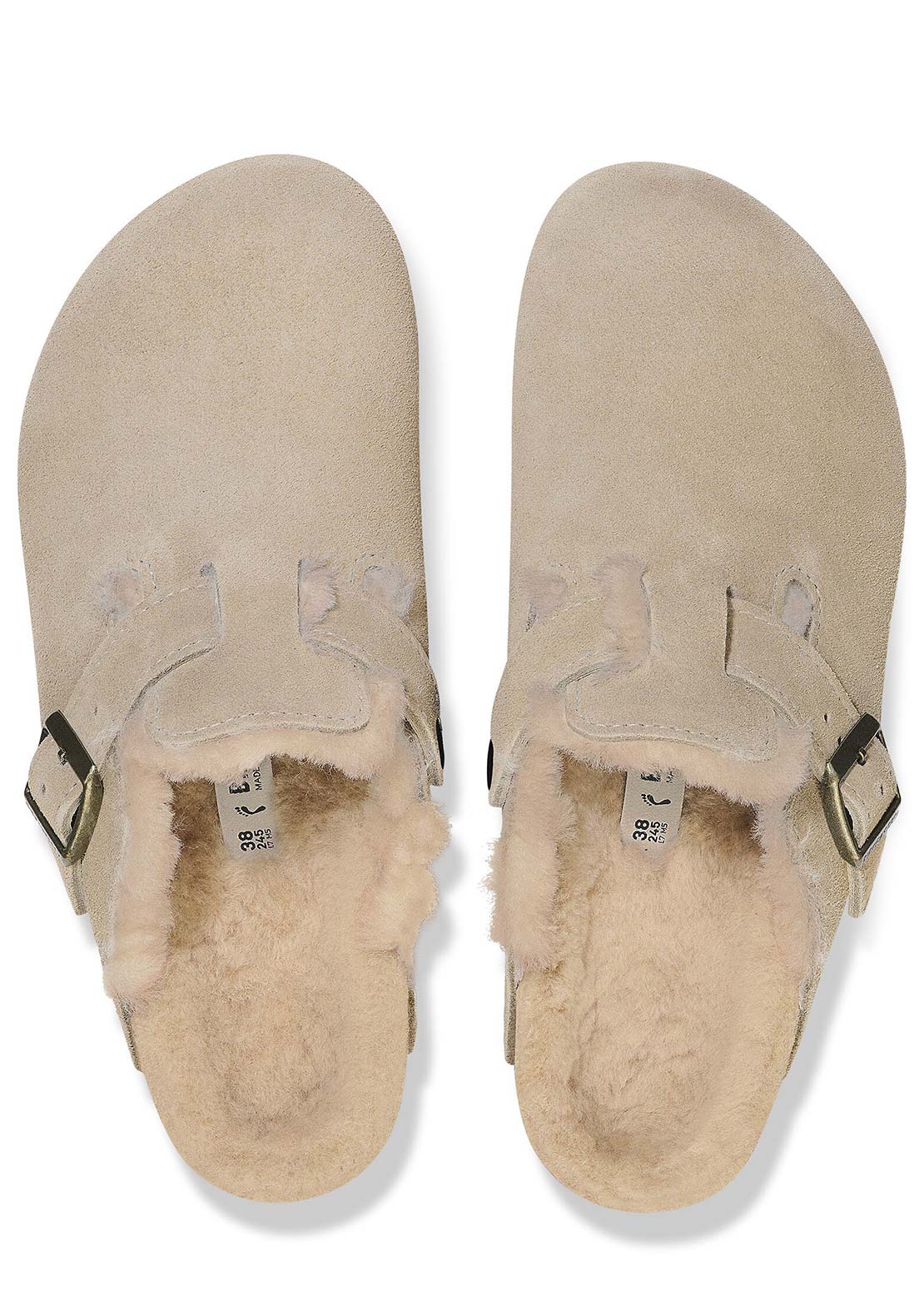 Birkenstock Women's Boston Suede/Shearling Narrow Sandals Shearling Taupe
