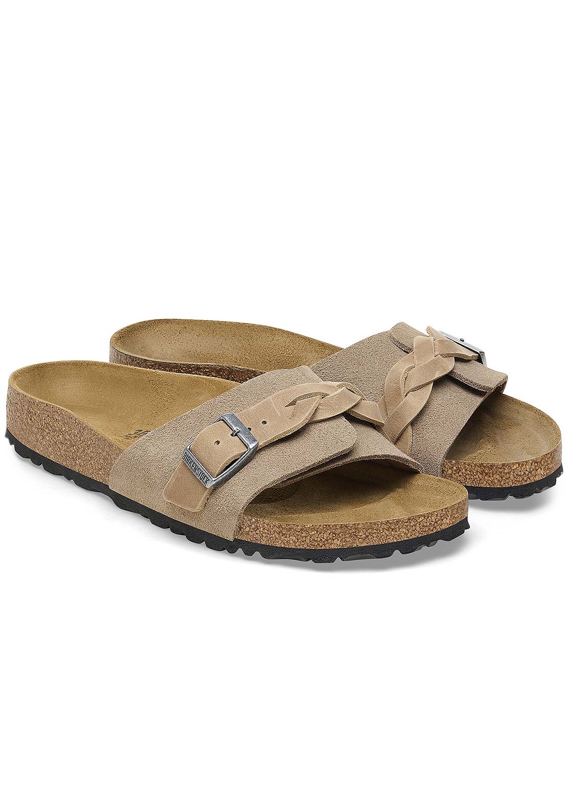 Birkenstock Women&#39;s Oita Braid Suede Oiled Leather Narrow Sandals Taupe
