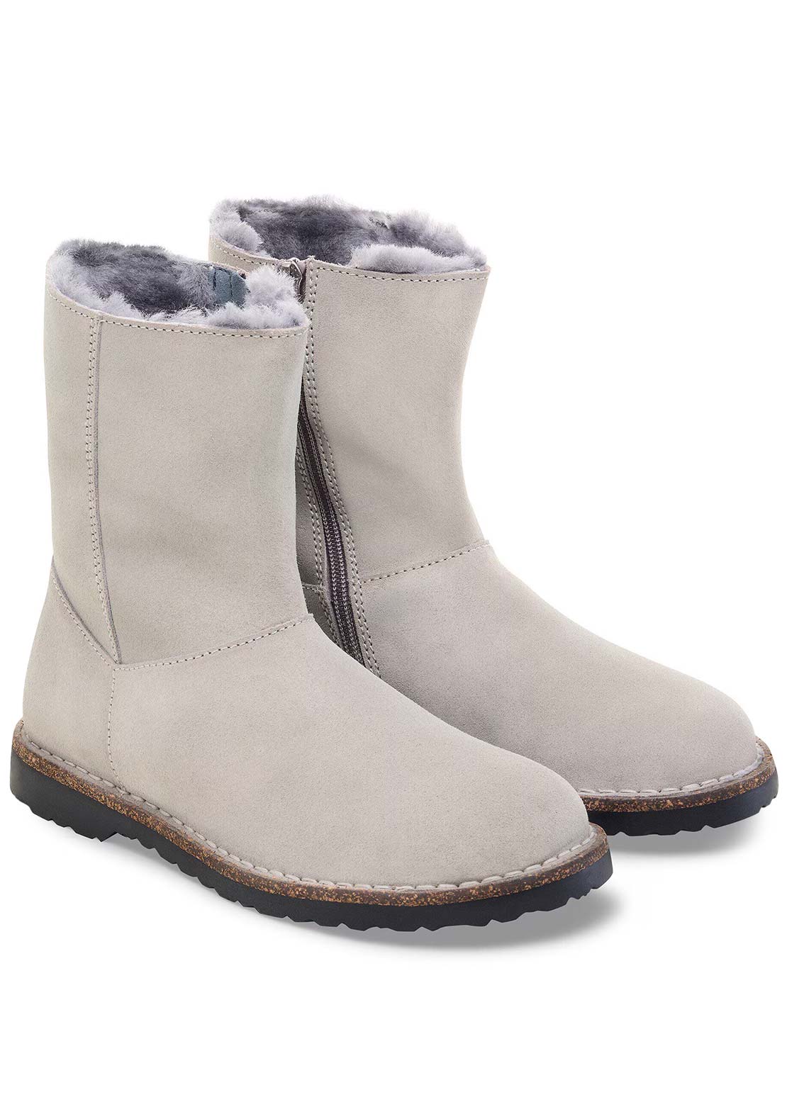 Birkenstock Women's Uppsala Zip Shearling Suede Regular Winter Boots Stone Coin