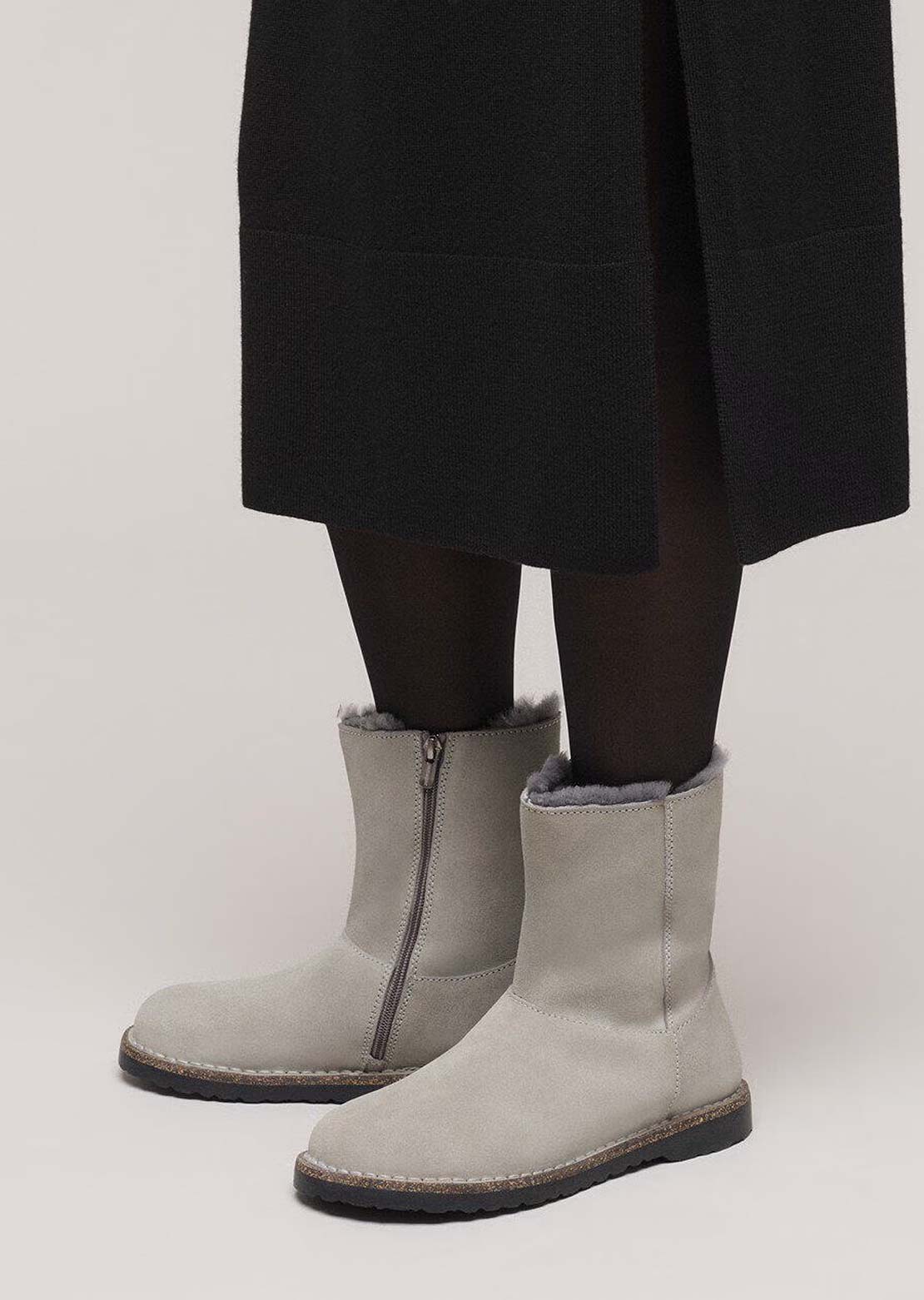 Birkenstock Women's Uppsala Zip Shearling Suede Regular Winter Boots Stone Coin