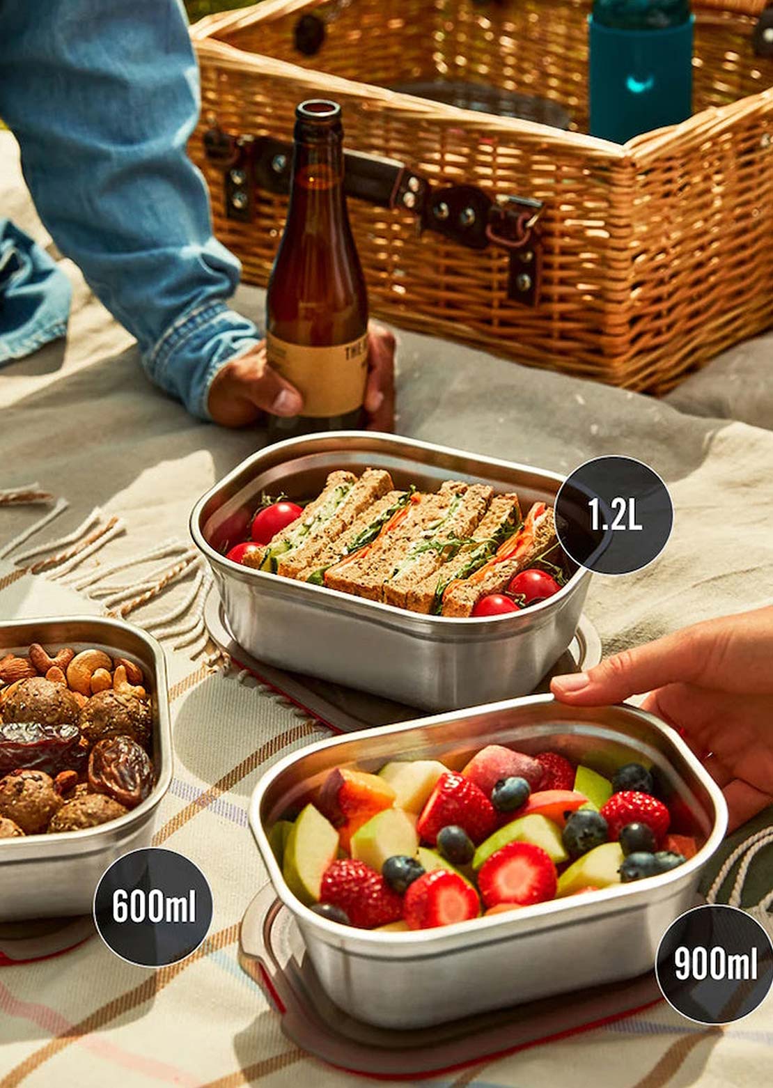 Black + Blum Stainless Steel Lunch Box Set - S/M/L X3 Grey/Red