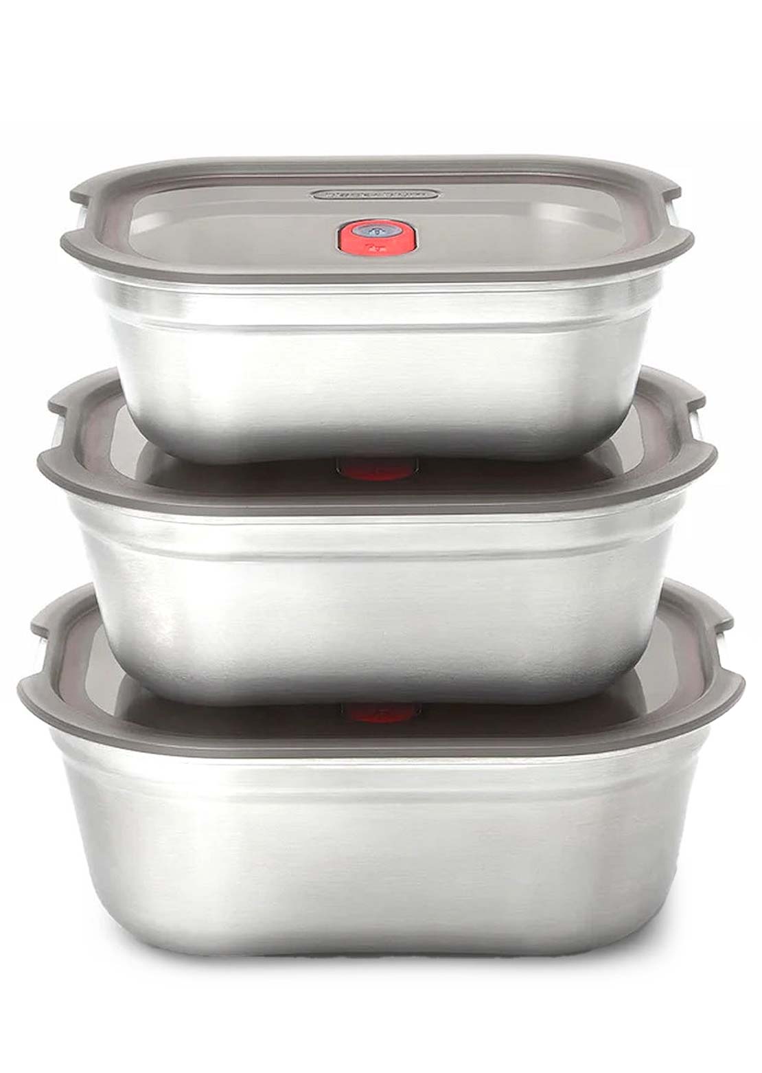 Black + Blum Stainless Steel Lunch Box Set - S/M/L X3 Grey/Red