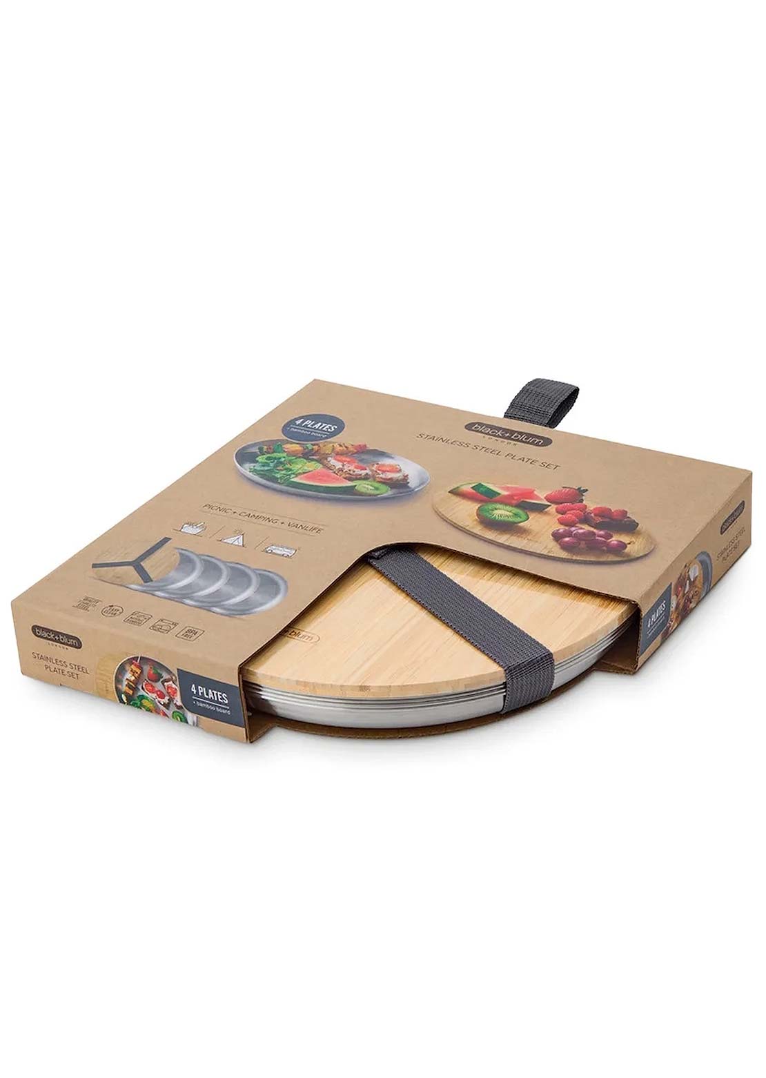 Black + Blum Stainless Steel Plate Set with Bamboo Board
